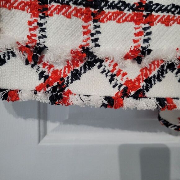 Ann Taylor Plaid Fringe Tweed Blazer‎ Coat Jacket Patriotic USA 12  Petite - Picture 8 of 13